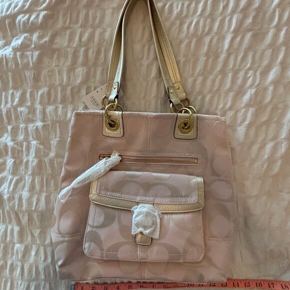 Vintage NWT COACH PENELOPE BLUSH PINK GOLD SIGNATURE CARRYALL HANDBAG - Picture 1 of 9